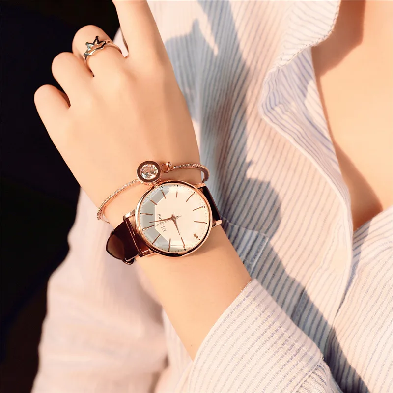 Polygonal Dial Design Women Watches Luxury Fashion Dress Quartz Watch ulzzang Stylish Brand White Ladies Leather Wristwatch 2018