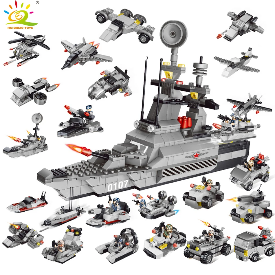 

829pcs Military Army warship Building Blocks legorreta Swat policemen soldier figures Tank Helicopter Bricks Toy for Children