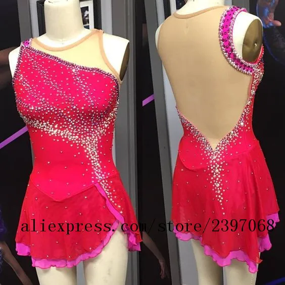 Red Figure Skating Dress Women Girls Figure Skating Dresses Adult Competition Ice Skating