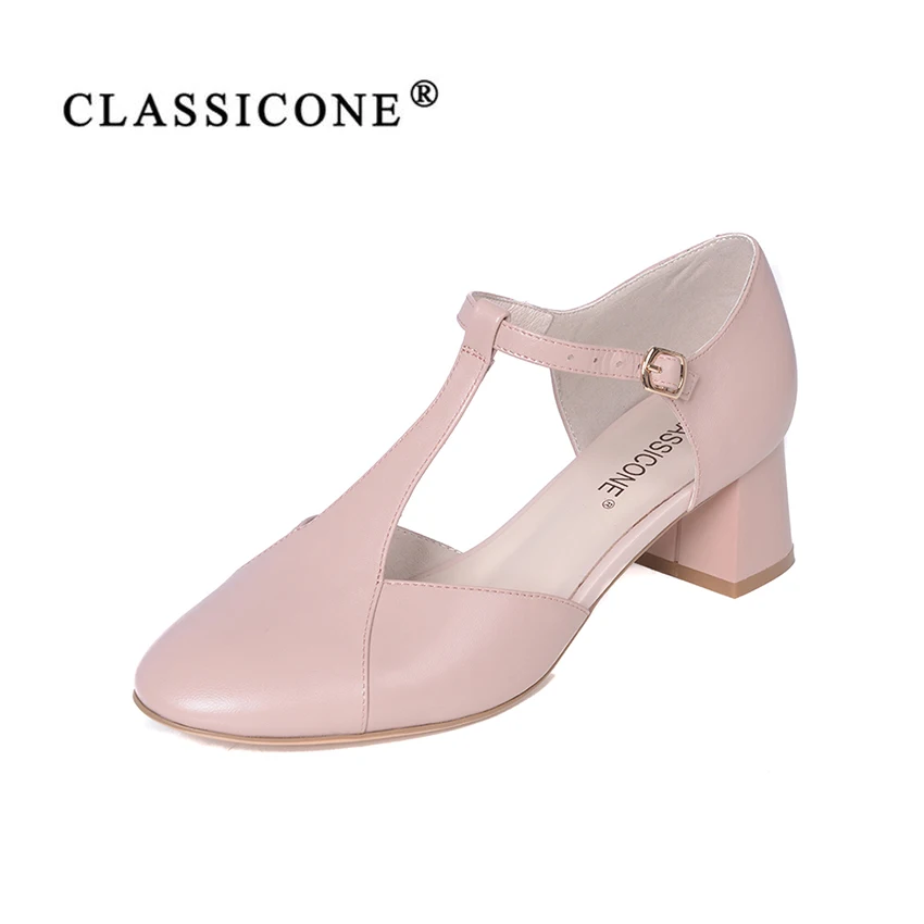 

women shoes spring autumn summer woman scoop Square heel pumps genuine leather fashion brand luxury style designers CLASSICONE