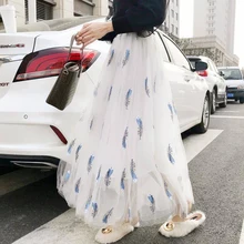 UPPIN летняя сетчатая Женская юбка вышитая плиссированная сетчатая юбка для девочек сказочная длинная юбка женская