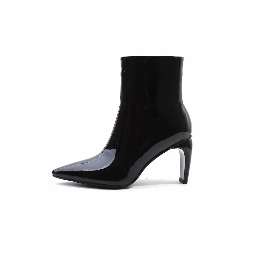 Krazing Pot/; Уличная обувь из натуральной лакированной кожи с острым носком на высоком каблуке; Ботильоны на молнии для деловой женщины; L01