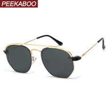 Поляризационные солнцезащитные очки Peekaboo на застежке, квадратные мужские золотисто-желтые, женский зажим для очков, солнцезащитные очки, Мужская металлическая оправа для вождения