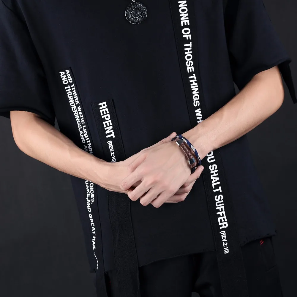 FATE LOVE New Casual Male Men Statement Bracelets & Bangles Jewelry Black PU Leather Wristlet Fashion Jewelry PH1231