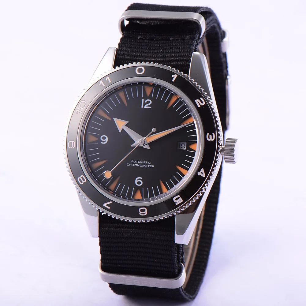 41mm debert black dial orange hands 21 jewels miyota Automatic mens font b Watch b font