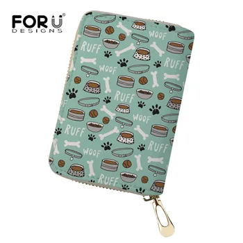 

FORUDESIGNS Dog Bone Paw Print Card Holder Small Size Multicolor Business Pack Bus Card Bag Women Purses Wallet Cover ID Credit