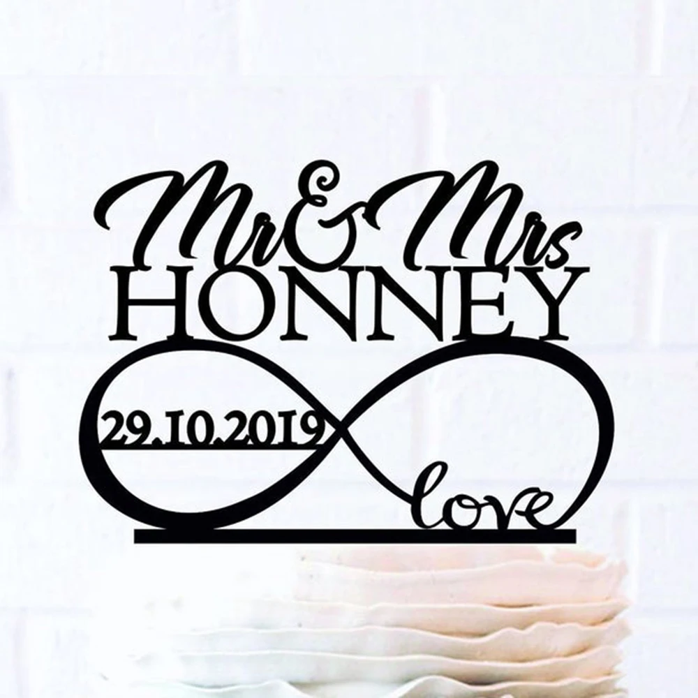 Custom Mr&Mrs Last Name Date Wedding Cake Topper With Heart Love