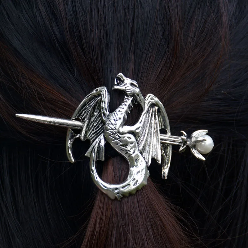 Мульти-дизайн ретро Серебряная заколка кельтский Дракон заколка для волос жемчужные аксессуары для волос для женщин и девушек - Окраска металла: 01
