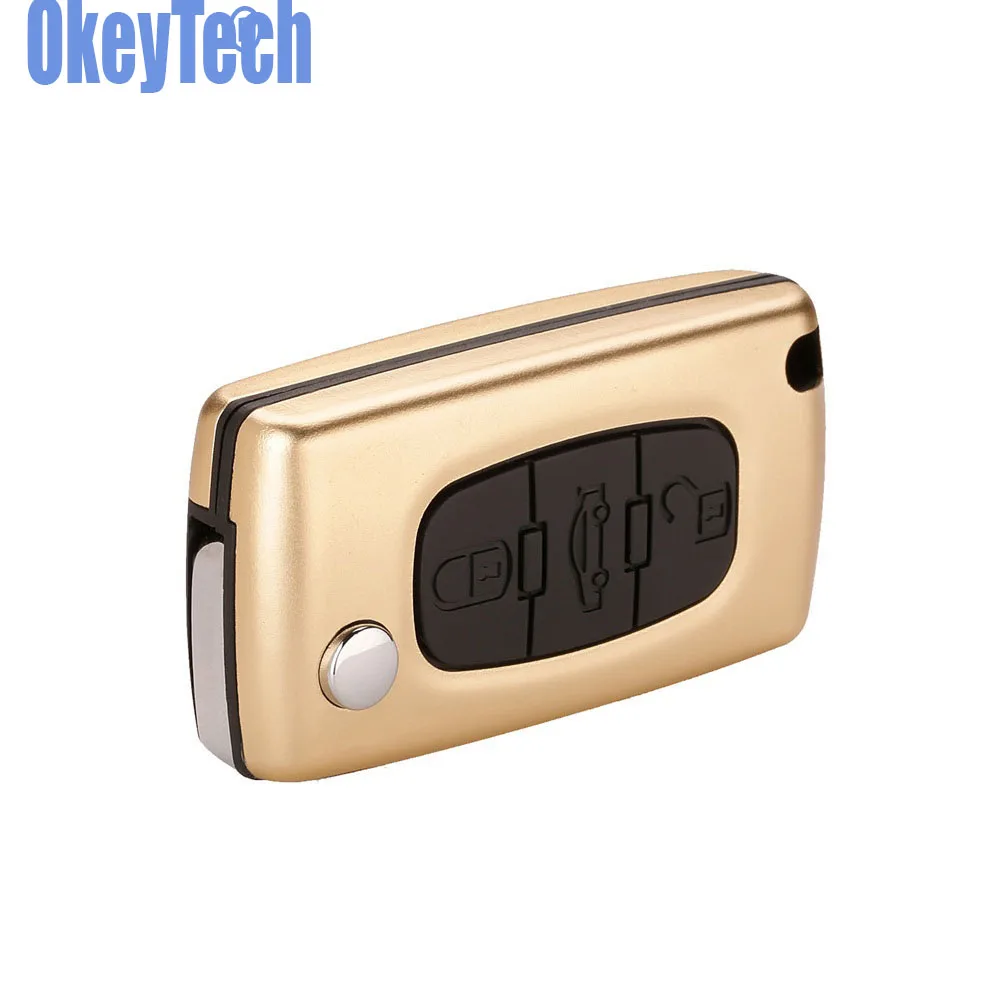 OkeyTech Алюминий, автомобильные аксессуары, брелок дистанционный ключ крышка чехол для peugeot 107 206 207 208 306 307 308 407 для Citroen C2 C3 C4 C5 C6 Quatre - Название цвета: Gold