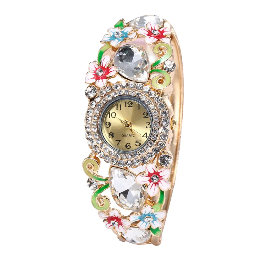 

Womens Women Round Full Diamond Bracelet Watch Analog Quartz Movement Colorful Crystal Diamond Wrist Watch relogio feminino 40Q