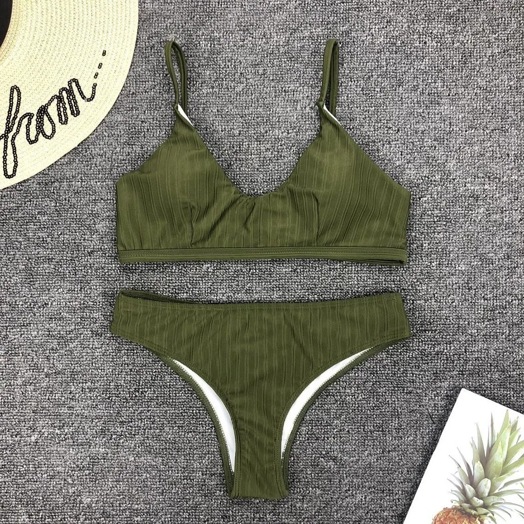 2020 New Bikinis Swimsuit Sexy Push Up Bikini set Army Green Swimwear Women High Leg Swimming suit for Women Thong Biquini|Bikini Set| - AliExpress