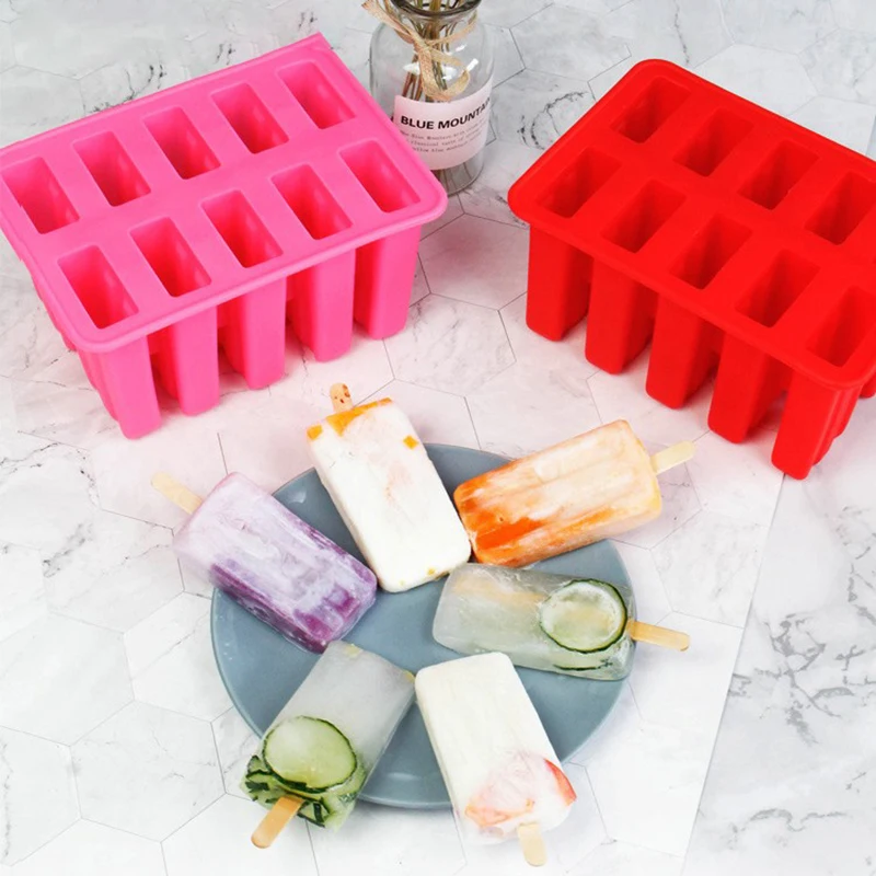 

10 Cavity Ice Cream DIY Mold Makers Silicone Thick material Simple Molds Ice Cube Chocolate Dessert Molds Tray With Popsicle