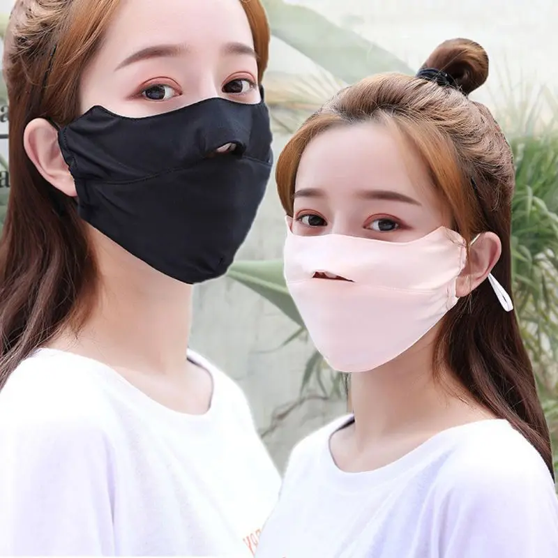 

Unisex Summer Ice Silk Thin Sunscreen Open Nose Mouth Mask Cycling Windproof Solid Color Washable Adjustable Earloop Respirator