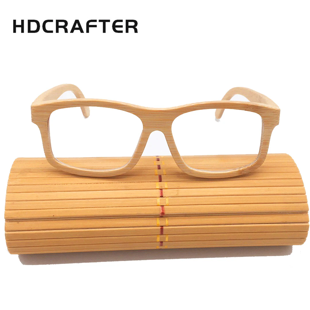 

HDCRAFTER Real Wood Bamboo Eyeglasses Frames for Men Women Vintage Retro Myopia Optical Glasses Frame With Clear Lens