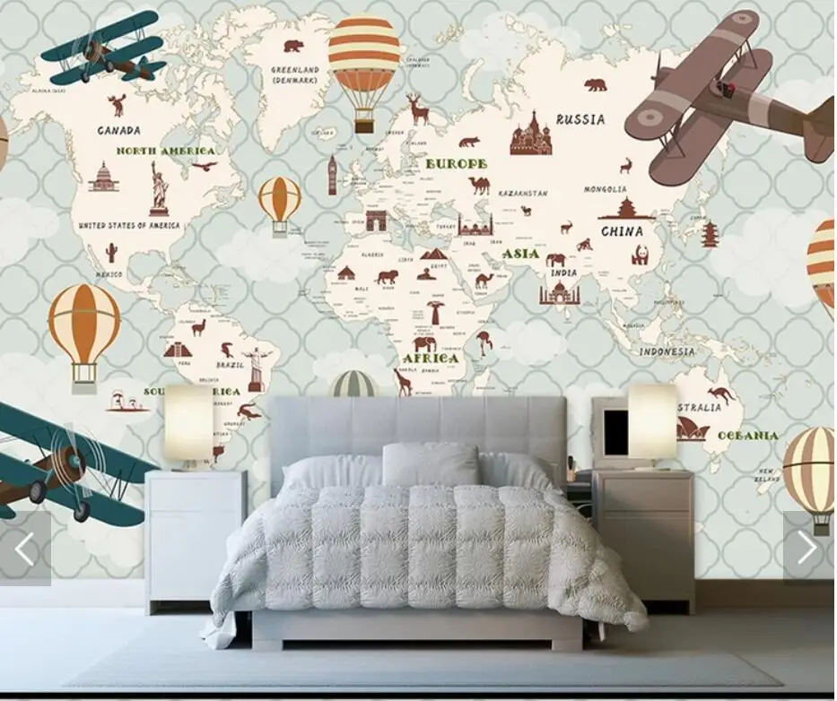 3D Картонная Настенная карта обои дети спальня обои s для детской комнаты обои контактная бумага воздушный шар фрески
