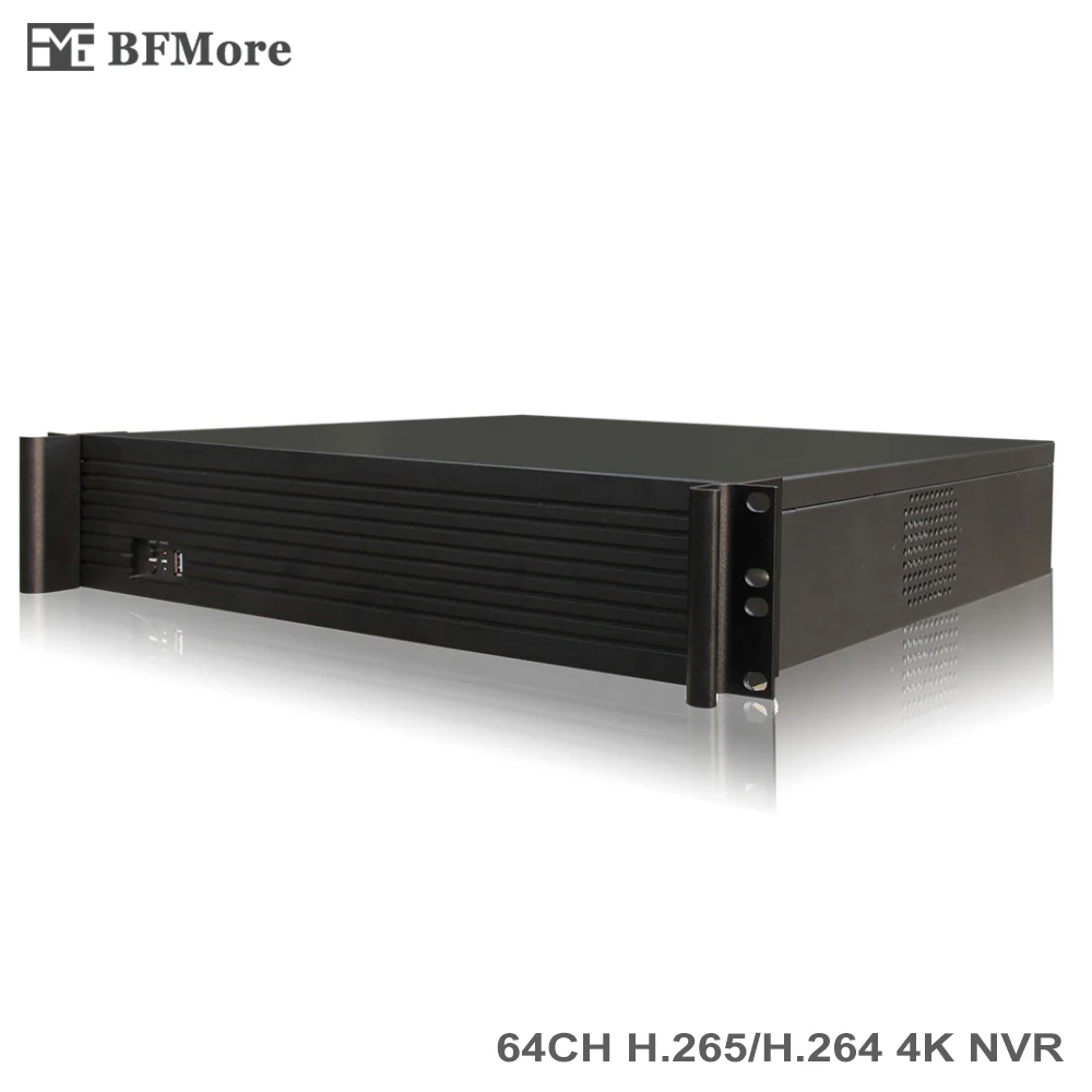 

BFMore 64CH UHD NVR H.265/H.264 4K/5MP/3MP/2MP/960P/720P 2U 9HDD Interface Support 4Ch Alarm Input 1080P Playback Onvif P2P APP