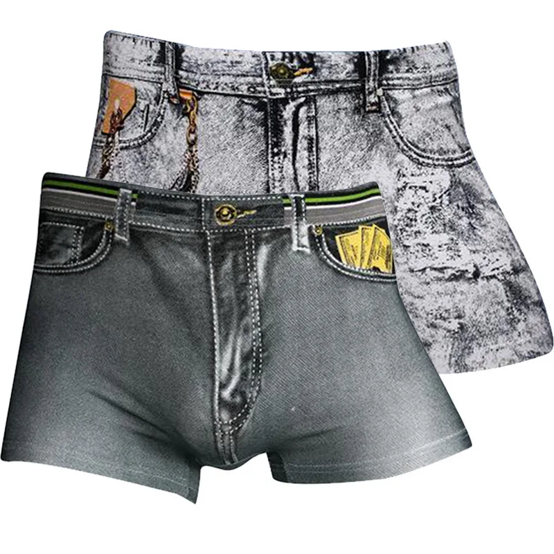 

MJARTORIA Men's 3D Fashion Jeans Print Boxers Sexy Breathable Underwear Casual High Elastic Soft Thin Comfortable Short Pants