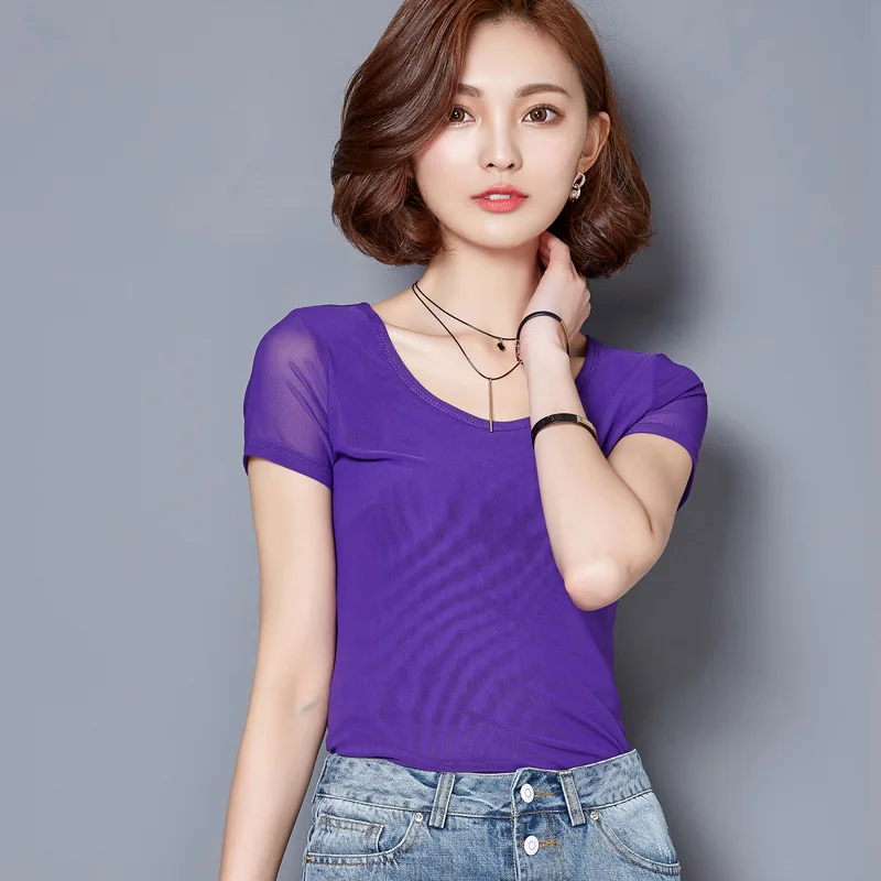 8 Colors Mesh T Shirt Women 2018 Summer Short Sleeve O Neck Casual Tshirt Elegant Office Lady T-shirts Tops Plus Size M-3XL A293