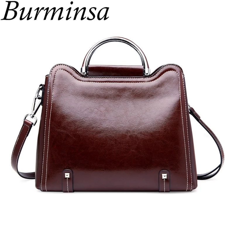 

Burminsa Ladies Genuine Leather Handbags Large Capacity Female Shoulder Bags Retro Oil Wax Leather Crossbody Bags For Women 2019