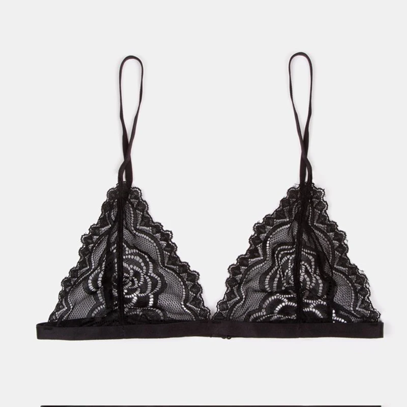 Missomo Solid Black Lace Patchwork Bralettes Women Semi Sheer Wire Free One Piece Sexy Underwear Ladies Soft Brassiere Female|wire free|bralette