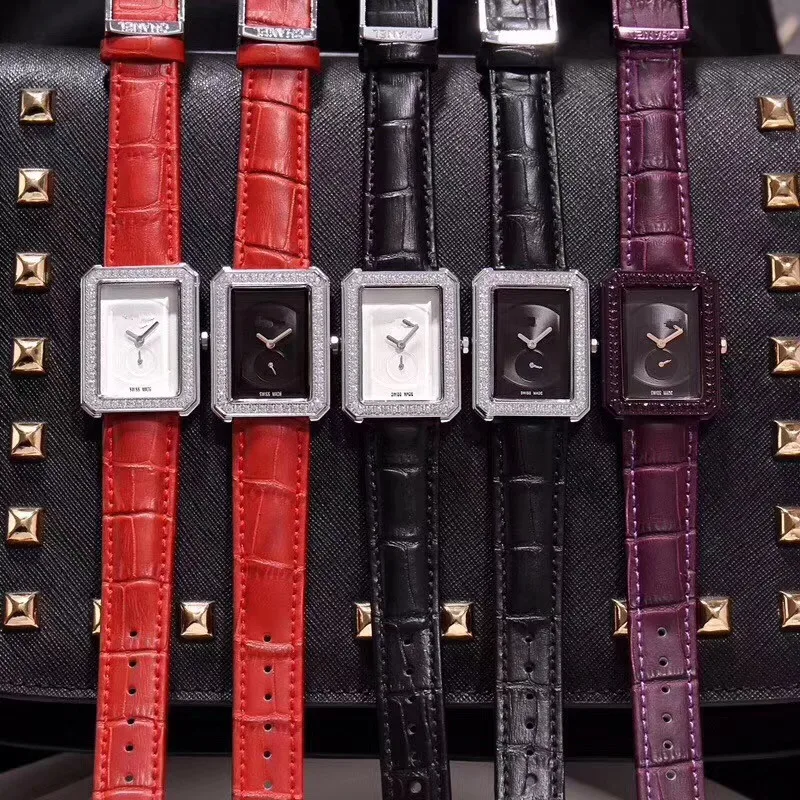 

Luxury Brand Genuine Leather Watch Rectangle Quartz BoyFriend watch Women Watches real cow leather boy friend cz watch