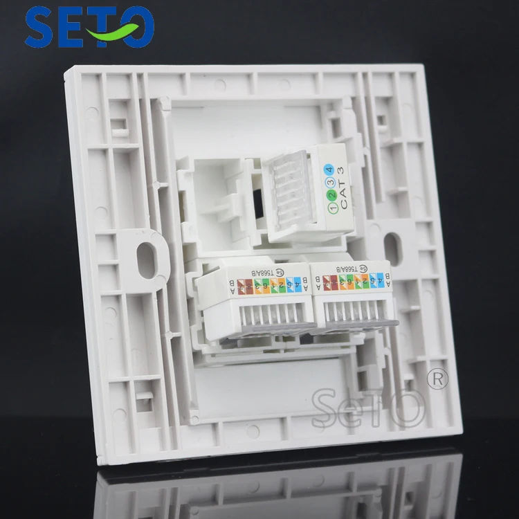 SeTo 86 Type Double RJ45 Cat5e Network + Cat3 Telephone Outlet