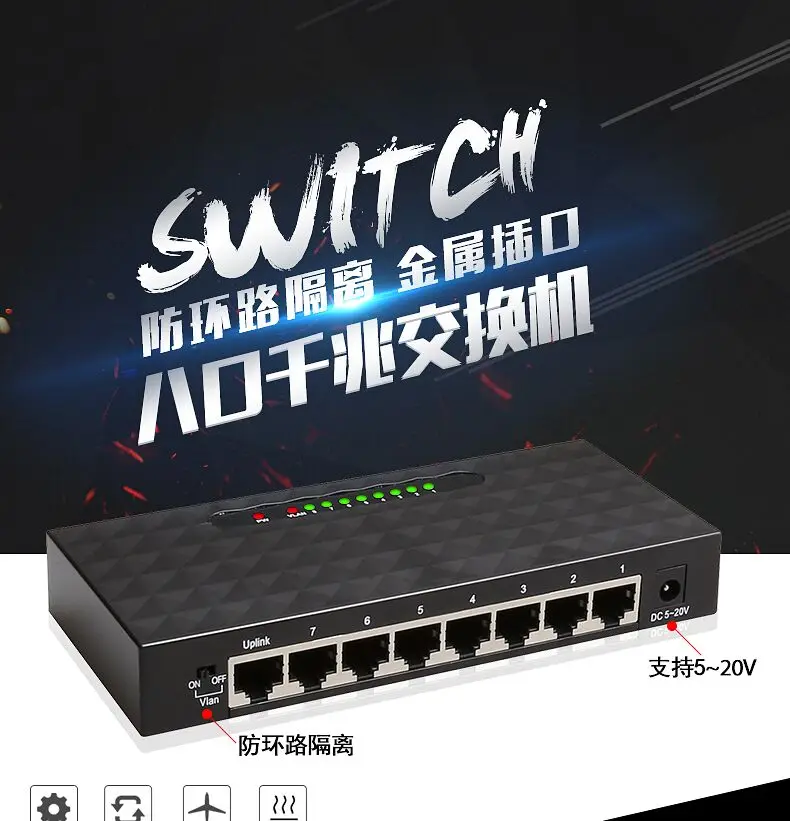 DIEWU Realtek/RT8370N гигабитный 8 портовый VLAN 10/100 M/1000 M автоматический MDI-MDIX RJ45 сетевой коммутатор беспроводной AP для камеры наблюдения