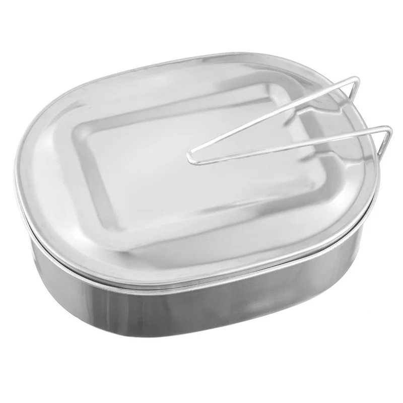Stainless Steel Dinnerware Sets with Folding Handle Bento For Lunch Kids Food Box Container School Students Tableware(China (Mainland))