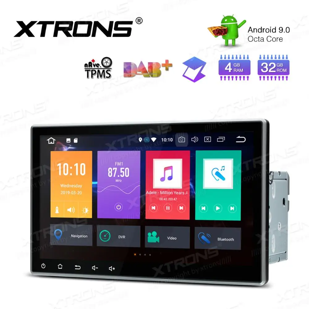 1080P Video USB SD XTRONS 10.1 Inch Double Din Android 8.1 Universal Car Stereo Radio Player HD Digital Multi-touch Screen Bluetooth Head Unit Car Radio Multimedia Player Supports Wifi GPS OBD DAB