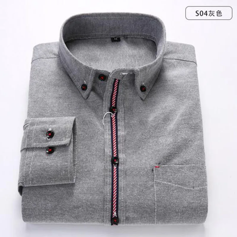 Весна Осень мужские рубашки с длинным рукавом Slim Fit Camisa Оксфорд Чистый хлопок