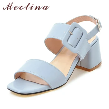 

Meotina Women Shoes Summer Sandals Buckle Chunky High Heel Party Shoes Elegant Open Toe Ladies Sandals Blue Pink Plus Size 34-43