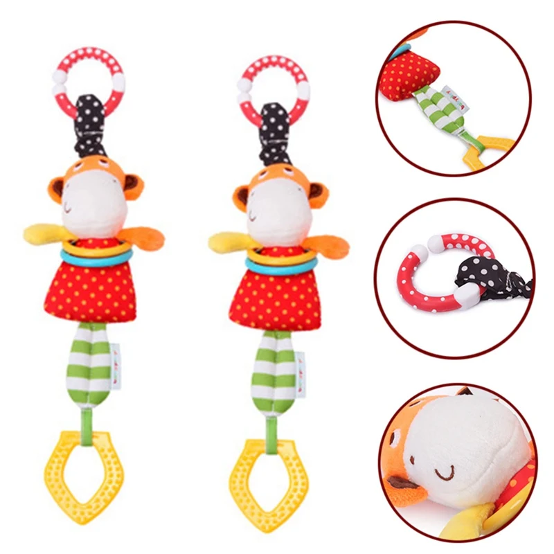 Baby Hanging Rattle Toys Monkey Cattle Plush Doll Music Mobile Crib Bed