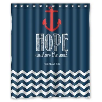 

Fashion Navy Chevron & Hope Anchor The Soul HEBREWS 6:19 Waterproof Bathroom Fabric Shower Curtain decor 60" x 72"