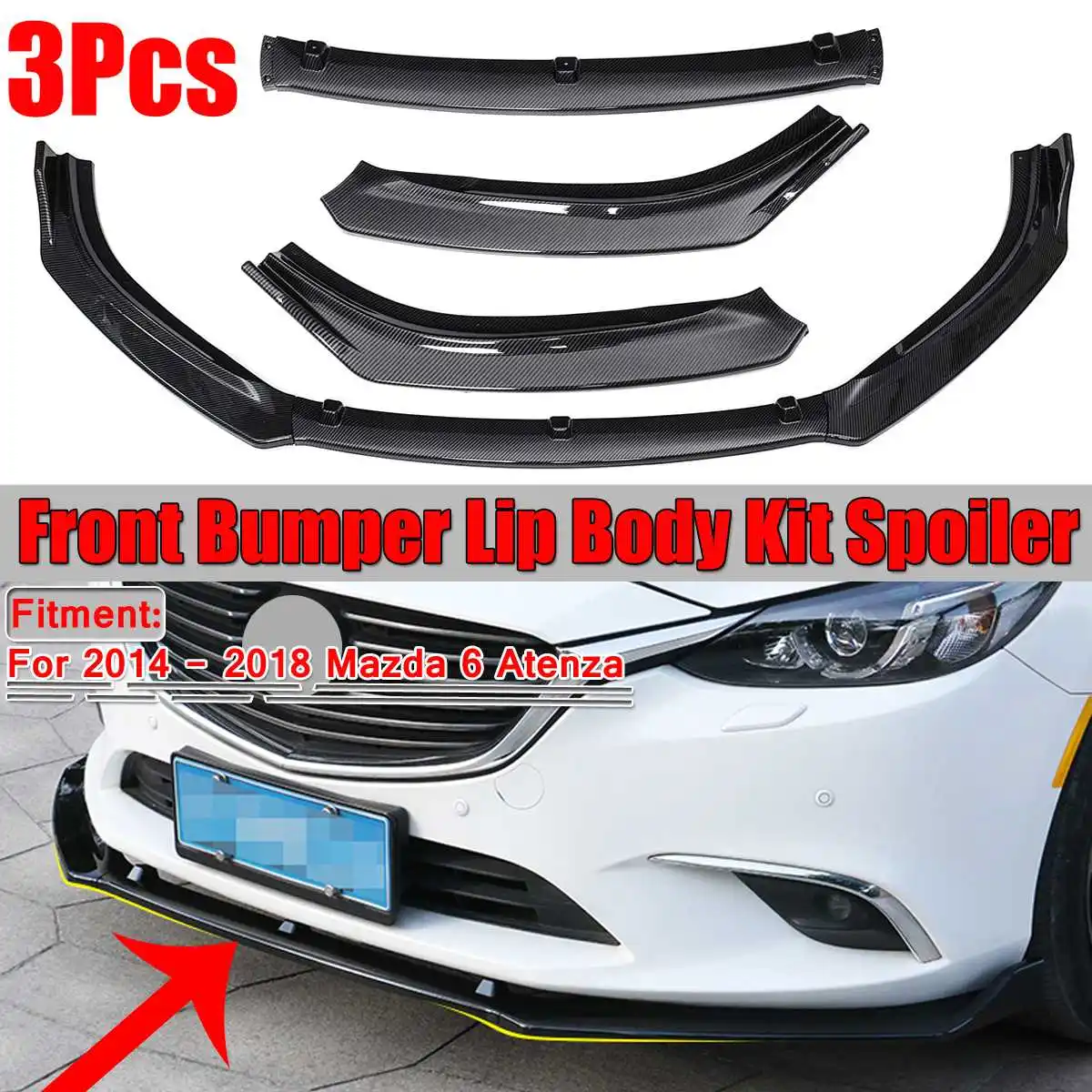 Frente 4PCS Universal Auto De Choque De Labios Body Kit Aler/ón Divisor Fit For Mazda 3 6 CX3 CX5 CX4 MX5 RX8 Fit For BMW Parachoques Negro