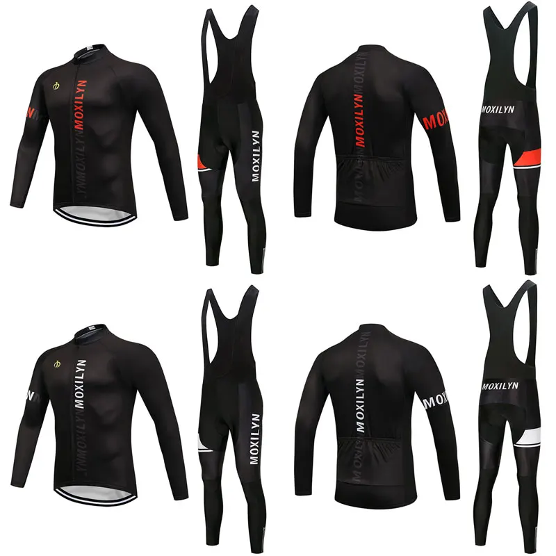 

Moxilyn 2018 Pro Team Autumn Spring Long Sleeve Cycling Jersey Set Outdoor Sport Clothing 9D Gel Pad Bib Pants Kit Black Suits