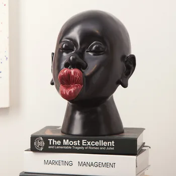 

New house decoration fashion red lips ornaments exquisite art sculpture features characters resin crafts gifts free