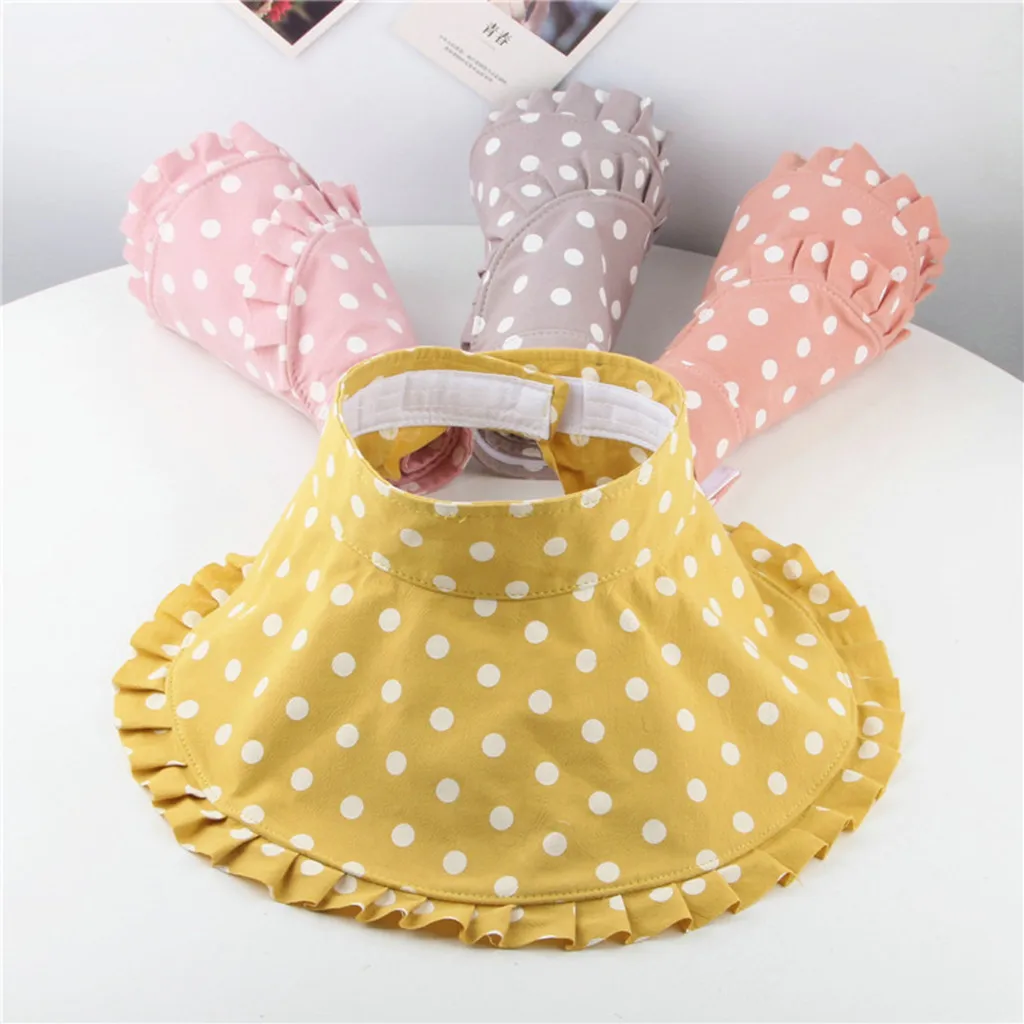 

Baby Cap Summer Toddler Kids Girls Boys Dot Print Ruffles Sunhat Bucket Cap Children's folding dot print fisherman hat HOOLER