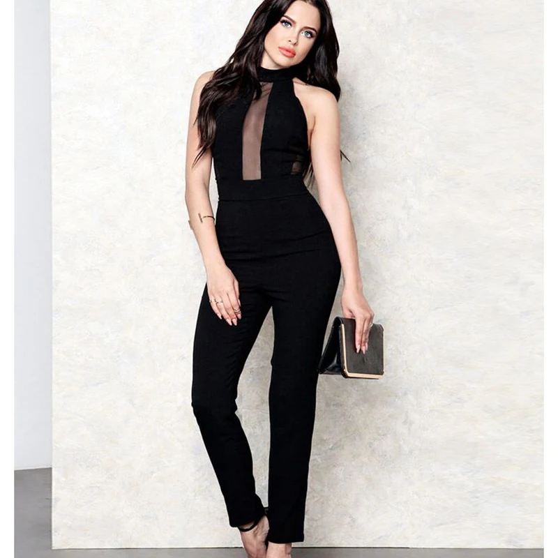Solid Elegant Autumn Jumpsuits Black Sexy Women Jumpsuits