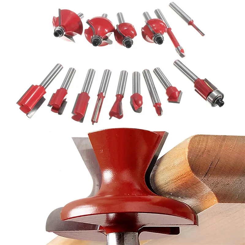 1/4 15pcs Carbide Shank Wood Router Set Woodworking Cutter Trimming Knife Forming Milling Cutter Pack In Wood Case