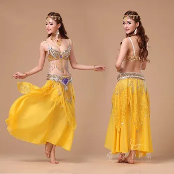 

Belly Dance Dress Women Suit Dancing Costume Set Professional Sequins Sexy Bellydance Wear Bra Long Skirt Belt Tribal India
