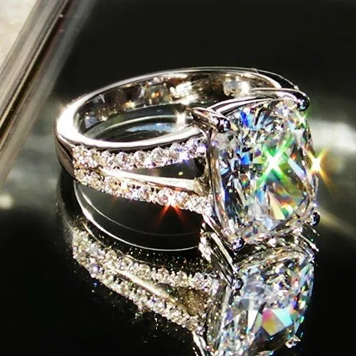 

3.85 Carat Pure White Gold Cushion Shape Angel Style Excellent Synthetic Diamonds Engagement Ring For Women Vintage Promise Ring