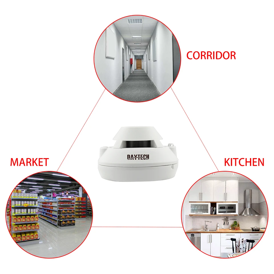 DAYTECH беспроводной пожарный детектор датчик фотоэлектрический детектор дыма 10 лет батарея звук красный свет мигающий индикатор Предупреждение