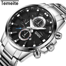 TEMEITE мужские часы Топ бренд класса люкс спортивные кварцевые часы 3ATM водонепроницаемые мужские наручные часы из нержавеющей стали Relogio Masculino