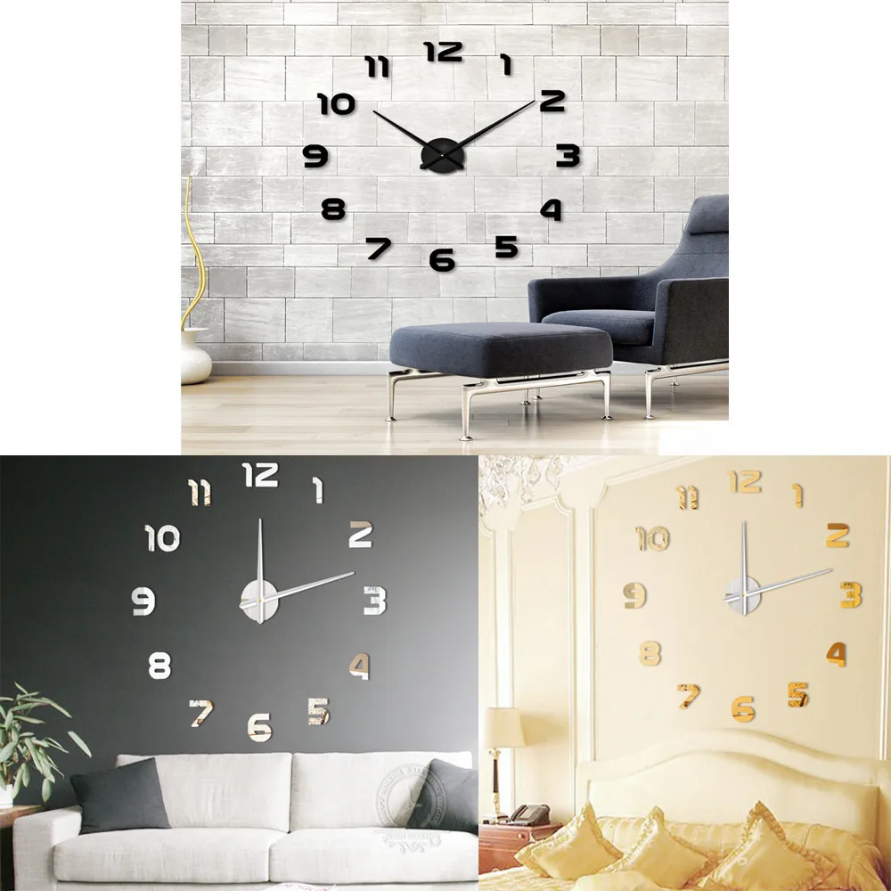 100% Brand New High Quality Fashion DIY Large 3D Number Mirror Wall Sticker Big Watch Home Decor Art Clock Drop Shipping | Дом и сад