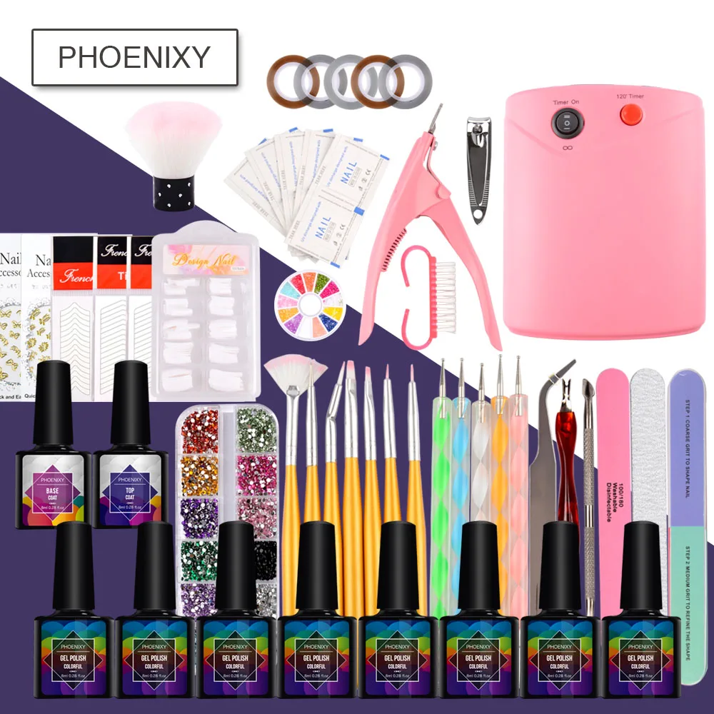 

Set Manicure Nail Kit 36W UV Dryer Lamp 8ml Nail Gel Polish Soak Off Varnish Brushes For Manicure Sets For Nail Extension Kit