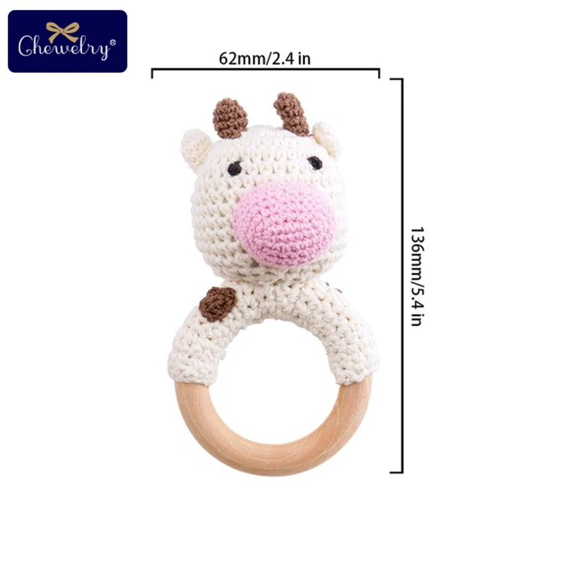 Cow Rattle 1 комплект/3 шт., детский деревянный прорезыватель, детская коляска, Детские Силиконовые Бусины, погремушка, Детская пустышка, зажим для соски, цепочка для коляски, игрушки - Цвет: Cow Rattle
