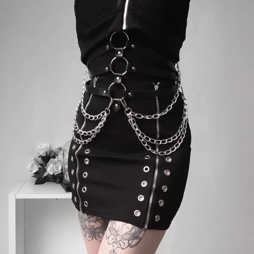  CEA.HARNESS Wholesale Vitorian Gothic Leather Garter Belts With Sexy Lingerie Chain Harajuku Body S