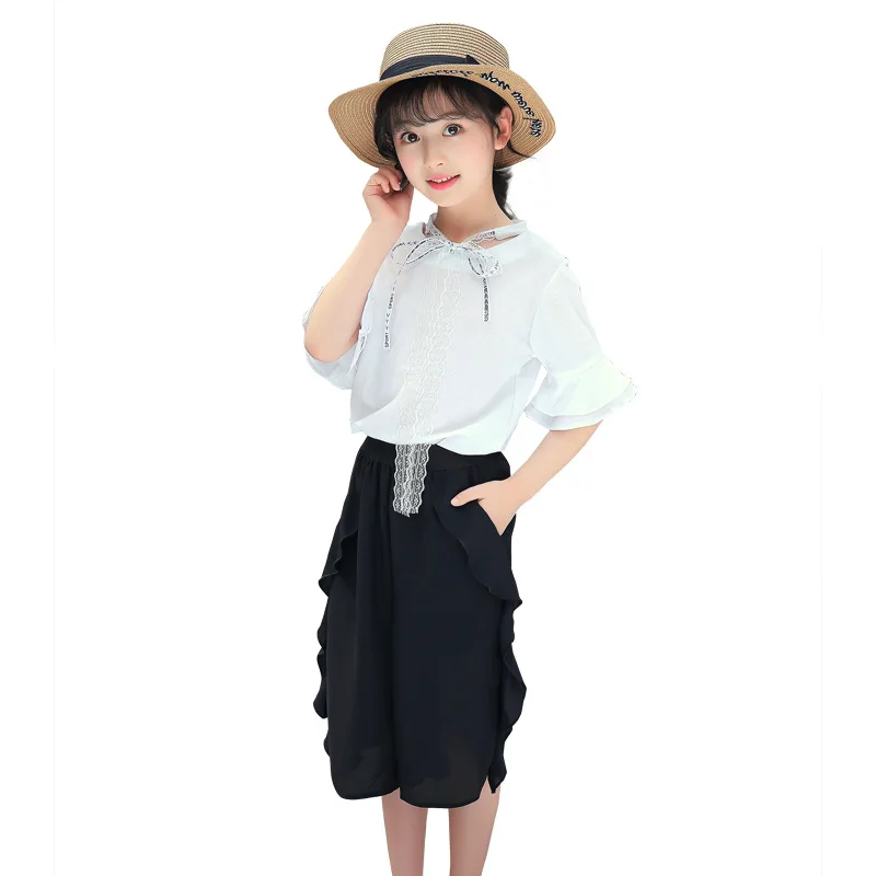 

Girls' summer suit Korean edition new suit Chinese children's Chiffon bow knot suit skirt two sets