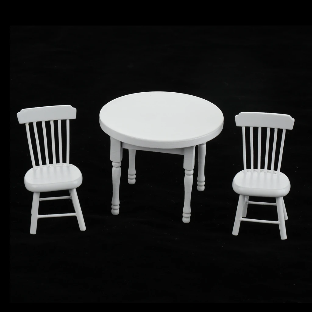 Miniature Wooden Dining Room Table Chairs Set White Kids Play House Life Scenes Accessories Miniature Wooden Dining Room Table Chairs Set White Kids Play House Life Scenes Accessories