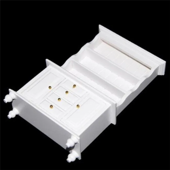 1:12 دمية أثاث مصغر خشبية مجلس الوزراء خزانة الجرف مع الأدراج